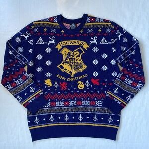 Wizarding World Harry Potter Christmas Ugly Sweater Hogworts Navy Sweater Large